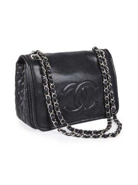 Chanel Black Timeless Caviar CC Flap Bag w/ Silver Hardware